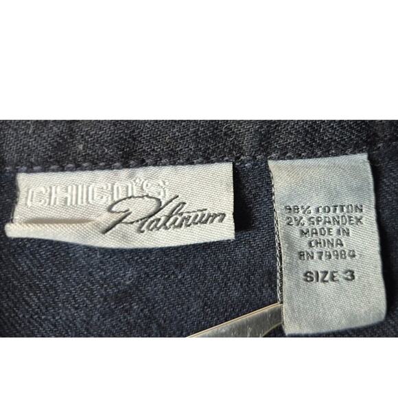 CHICO’S 3 Platinum Embellished BLING Black Denim Jacket XL w/ Rhinestones NWOT - Picture 8 of 8